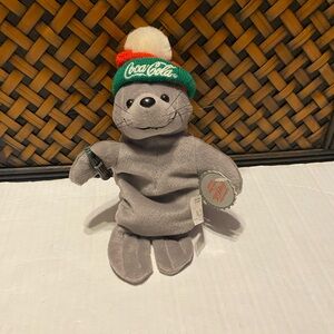 Coca-cola Seal in a Ski cap plush VTG 1997 bean bag collectible